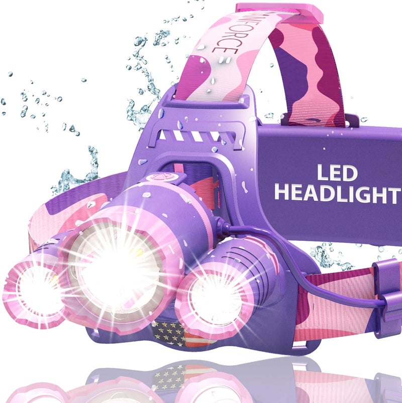 Headlamp, Ultra Bright Rechargeable LED Headlamp,LUMINUS 1080 Lumens,Zoomable Head Lamp Flashlight. Headlight USB Rechargeable, IPX45 HeadLamps for Camping, Outdoors,Red Light Include (Pink)
